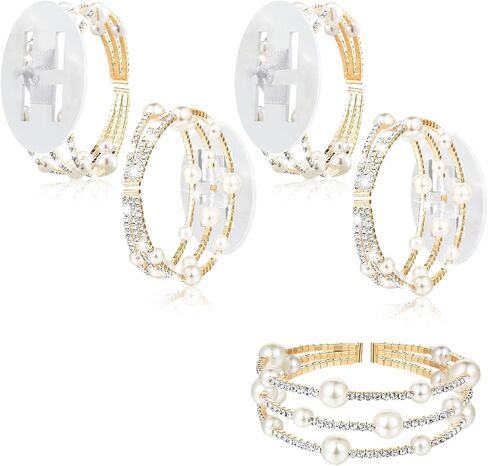 4 Pieces Corsage Bracelet Wrist Bands Bride Pearl Rhinestone Bracelet Elastic Wrist Corsage Bracelet DIY Wedding Wristband Faux Pearl Adjustable Wristband Corsage Accessory for Bridal Party Prom in Saudi Arabia