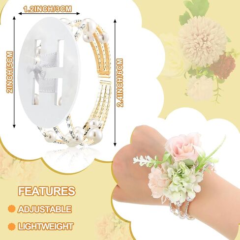 4 Pieces Corsage Bracelet Wrist Bands Bride Pearl Rhinestone Bracelet Elastic Wrist Corsage Bracelet DIY Wedding Wristband Faux Pearl Adjustable Wristband Corsage Accessory for Bridal Party Prom in Saudi Arabia
