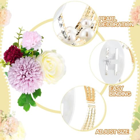 4 Pieces Corsage Bracelet Wrist Bands Bride Pearl Rhinestone Bracelet Elastic Wrist Corsage Bracelet DIY Wedding Wristband Faux Pearl Adjustable Wristband Corsage Accessory for Bridal Party Prom in Saudi Arabia