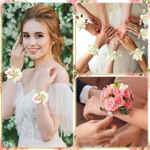 4 Pieces Corsage Bracelet Wrist Bands Bride Pearl Rhinestone Bracelet Elastic Wrist Corsage Bracelet DIY Wedding Wristband Faux Pearl Adjustable Wristband Corsage Accessory for Bridal Party Prom in Saudi Arabia
