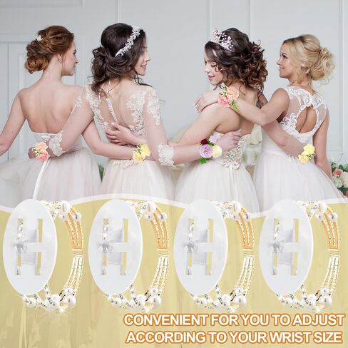 4 Pieces Corsage Bracelet Wrist Bands Bride Pearl Rhinestone Bracelet Elastic Wrist Corsage Bracelet DIY Wedding Wristband Faux Pearl Adjustable Wristband Corsage Accessory for Bridal Party Prom in Saudi Arabia