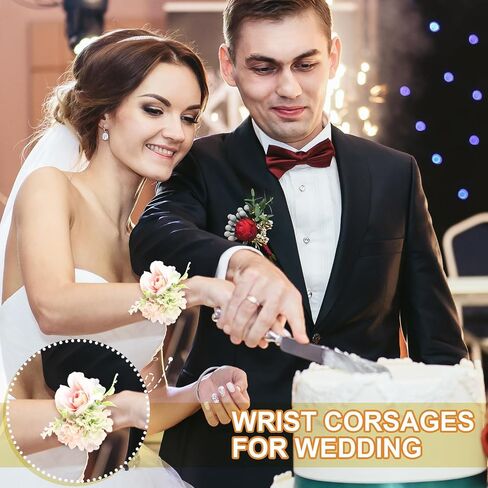 4 Pieces Corsage Bracelet Wrist Bands Bride Pearl Rhinestone Bracelet Elastic Wrist Corsage Bracelet DIY Wedding Wristband Faux Pearl Adjustable Wristband Corsage Accessory for Bridal Party Prom in Saudi Arabia