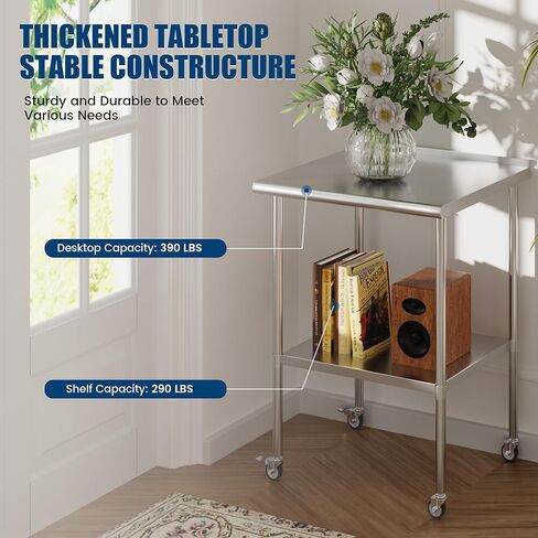 Stainless Steel Table with Wheels 30 x 30 Inches Metal Food Prep Worktable with Backsplash & Adjustable Undershelf for Kitchen, Outdoor, Restaurant, Bar & Garage in Kuwait