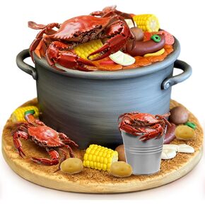 9 Pcs Crab Boil Cake Toppers Decorations Realistic Seafood Boil Party Decoration Plastic Crab Potato Corn Mini Metal Pail for Seafood Theme Party Mardi Gras Birthday Festival Potluck