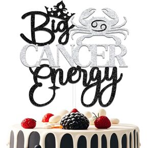 Big Cancer Energy Cake Topper,Cancer Birthday Cake Decor,Horoscope Birthday Party Decorations,Zodiac Themed Party Decorations Black Sliver