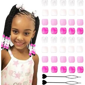 182pcs Beads Kit for Hair Braids Including 180pcs 12x11mm Pink Large Pony Beads and 2pcs Quick Beaders Hair Beads for Braids for Girls
