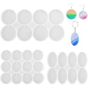 3pcs Shiny Flat Circle Silicone Stencil, Silicone Mold, Different Size Template with Hole Reliable Oval Round Pet Tag Mould Key Chain Stencil Pendant Earring Template for Casting