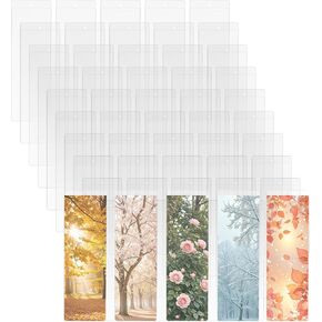 50 Pcs Bookmark Covers Clear Sleeve Plastic Bookmark Holder Bulk Blank Bookmarks Cover Sleeves with Hole for DIY Bookmarks and Photo Strips School Office and Party Favors Decoration 7.09 X 2.36 Inch