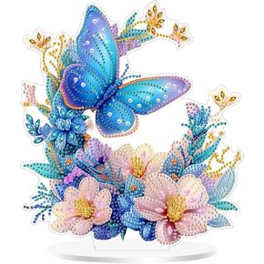 Eiflow Desktop Diamond Art Ornament Kit for Adults Blue Butterfly, DIY Tabletop Diamonds Painting Kit, Acrylic Stand Up Gem Painting Board Kit ﻿