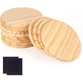 Unfinished Wood Coasters for Crafts,12PACK 4 Inch Round Blank Wooden Coasters with Non Slip Pad for DIY Stained Painting Wood Engraving Wedding Halloween Christmas Home Decoration