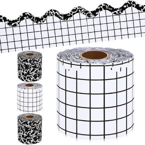 Fuutreo 4 Rolls 260 ft Bulletin Board Borders Set, Bulk Scalloped Composition Grid Notebooks Border Trim Bulletin Board Decorations for Classroom Office School Chalkboard Back to School Decor
