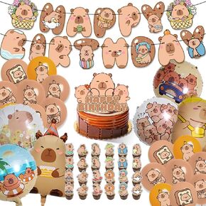 50Pcs Capybara Birthday Party Decor Set, Capybara Cake Topper Included 6 Foil Balloons, Happy Birthday Banner, 18 Latex for Capybara Lover Bday Decor Supplies