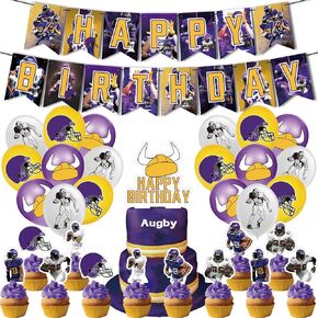 32Pcs Minnesota Birthday Party Supplies,Football Party Decoration Rugby Theme Set Include 1 Happy Birthday Banner,12 Cupcake Toppers,1 Cake Topper,18 Balloons