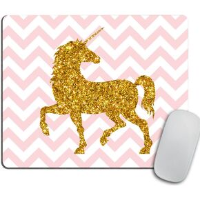 Pink Chevron - Gold Glitter Unicorn Rectangle Mouse Pad - Mousepad - Coworker Teacher Present
