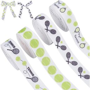 PH PandaHall 20 Yards Tennis Ribbon, 3/4 Inch Sports Ribbons Polyester Grosgrain Ribbon Ball Crafts Ribbons for Gift Wrapping, Hair Bows, Crafting, Sewing, Party Decoration, 4 Styles