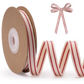 Cute Stripe Ribbon for Gift Cake Present Wrapping Craft DIY, Fun Ribbon with Red Stripes, 3/8 Inch x 10 Yards