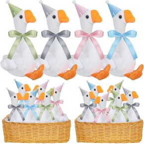 12 Sets One Silly Goose Birthday Decor 1st Baby Shower Party Favor Gift 7. 1 Inch White Geese Plush Stuffed Animal with Mini Party Hats and Ribbons(Cute,Colorful)