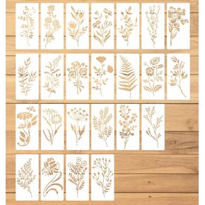 Flower Stencils for Crafts Reusable 24-Piece Set - Wildflower & Large Floral Patterns for Wood Walls Canvas Home Decor, DIY Art Projects & Painting Templates (Plastic Stencils Kit)