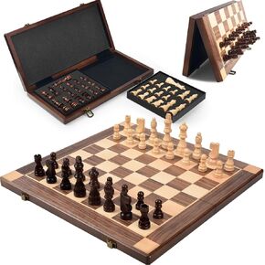 15" Magnetic Wooden Chess Set with Removable Chess Piece Case, KEEPRAE Folding Travel Chess Board Game for Adults & Kids, Tournament & Beginner