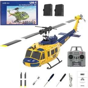 C032 UH-1 Huey RC Helicopter for Adults - 1/48 Scale 2.4G 6CH Flybarless Remote Control Helicopter, 3D Stunt Flight & High-Precision RC Airplane for Beginners