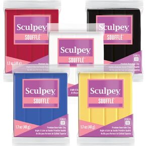 Sculpey Soufflé™ Polymer Oven-Bake Clay, Non Toxic, Five 1.7 oz. Bars Basic Color Mulit-Pack, Premium Light-Weight Oven Bake Clay Perfect for Experienced clayers and Artists.