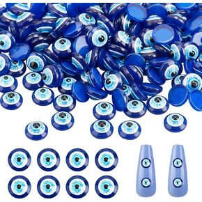 CRASPIRE Blue Evil Eye Beads 200pcs Evil Eye Nail Charms 6mm Resin Round Flatback Time Gem Cover Glass Cabochon Dome Evil Eye Keychain Charms Pendants for DIY