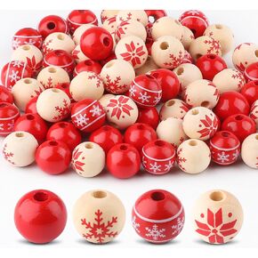 80 PCS Wooden Beads for Craft, 16mm Christmas Wood Beads Natural Wood Beads for Xmas Valentine's Day Saint Patrick's Day Party Decoration Home Decor DIY Craft Supplies(Style 1)