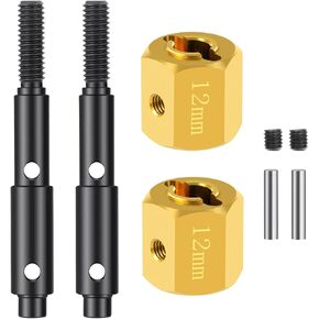 RC Brass Wheels Hex Hub 10mm/12mm Offset Extension Hex Drive Adapter Counterweight with RC Portal Drive Stub Axle Set Compatible with 1/10 Redcat Ascent Fusion Ascent Upgrade Parts (12mm)