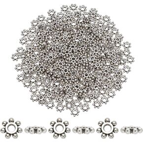 PH PandaHall 300pcs Flower Spacer Beads 8 mm Metal Daisy Beads Antique Silver Jewelry Spacers Tibetan Style Spacer Beads Alloy Floral Loose Beads for DIY Bracelet Necklace Jewelry Making Supplies