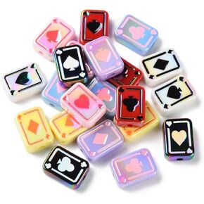 Ornazy 100 pcs Random Acrylic Poker Card Beads Ace Heart Patterns Playing Card Beads UV Plated Rainbow Rectangle Beads for DIY Jewelry Making