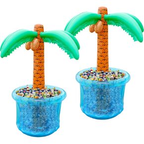 PARENTSWELL 63" Drink Cooler for Parties, 2 Pack Inflatable Palm Tree Ice Bucket for BBQ, Picnic, Pool Party, Bachelorette Supplies, Floating Cooler for Hawaiian Luau Tropical Summer Party Decorations
