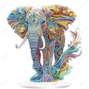 SOURMO Tabletop Diamond Art Painting Animal Kit, DIY Double Sided Acrylic Diamonds Painting Board Kit for Adults (Elephant)