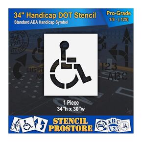 Pavement Stencils - 34 inch - Handicap - ADA Stencil - 34" x 30" x 1/8" (128 mil) - Pro-Grade