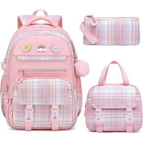MOMUVO School Backpack Set for Girls,3pcs Bookbag with Lunch Box Pencil Case Kids School Bag Set