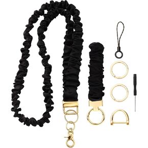 Marspark 1 Set Scrunchie Lanyard for ID Badges Wrist and Neck Lanyard Set Scrunchie Keychain Wristlet, Stretchy Key Chain Wrist Bracelet for Car Keys