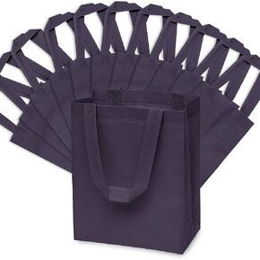 ZENPAC Indigo Fabric Small Reusable Tote Bag with Handles for Business, Retail, Birthdays, Party Favor, Holidays, Weddings Gift, Bulk, 8x4x10, 12 Pack
