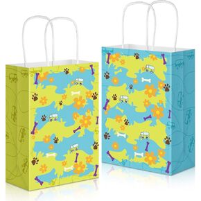24 Pcs Cartoon Dog Party Favor Goodie Paper Bags with 2 Different Types Mysterious Car Hippie Daisy Flower Paw Decorations Party Supplies Gift Bags Candy Bags for Kid Boy Birthday Baby Shower
