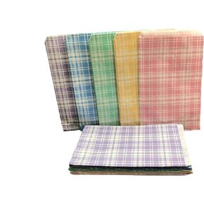 N'icePackaging 200 Qty 6" x 9" Decorative Flat Paper Gift Bags - Mixed Plaid Pattern on White Kraft Bags - For Sales/Treats/Parties Cookies/Gifts