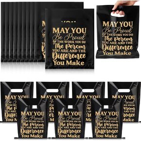 Kolldenn 50 Pcs Employee Appreciation Gift Bags Bulk Thank You Merchandise Bag Social Worker Inspirational Plastic Goodie Pouch for Teacher Coworker Teammate Volunteer Nurse (Black,May You Be Proud)