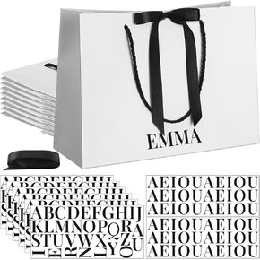 Faccito 8 Pcs Personalized White Gift Bags with Name Stickers 11 x 8 in Customized Bow Paper Bags with Handles for Men Women Birthday Weddings Bridesmaid Groomsmen Anniversary Bachelorette Party