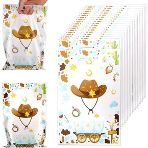 50pcs Cowboy Party Favor Bags, Western Goodie Bags with Handles My First Rodeo Gift Wraps for Candy Snacks Kids Birthday Decoration Cowboy Theme Party Supplies