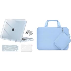 MOSISO Compatible with MacBook Air 13 inch Case 2025-2022 M4 A3240 M3 A3113 M2 A2681, Plastic Hard Shell&Keyboard Cover&Screen Film&Type C&Neoprene Carrying Computer Bag,Crystal Sky Blue&Air Blue