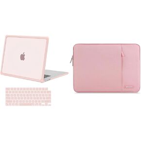 MOSISO Compatible with MacBook Air 15 inch Case 2023 2024 Release M3 A3114 M2 A2941 Touch ID, Anti-Cracking&Anti-Fingerprint Heavy Duty Plastic Hard Shell with TPU Bumper&Keyboard Cover&Bag, Pink