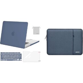 MOSISO Compatible with MacBook Pro 16 inch Case 2024-2021 M3 A2991 M2 A2780 M1 A2485, Vertical Sleeve Bag&Plastic Hard Cased&Keyboard Cover&Screen Protector&Pouch, Steel Blue&Haze Blue