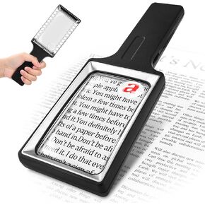 10X 30X Large Magnifying Glass with Light, Handheld Rectangle Magnifying Glass for Reading, Stepless Dimmable LEDs Magnifier for Reading Small Prints Seniors Low Vision