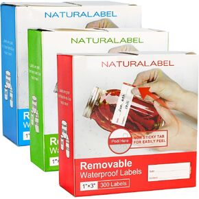NATURALABEL 900 PCS Removable Freezer Labels with Dispenser - 1" x 3" Food Labels for Meal Prep Containers, Easy Peel-Off Design, No Residue (3 Boxes, 3 Colors)
