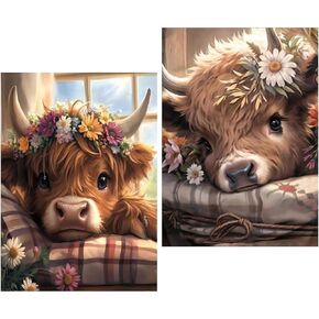 Cow Diamond Art Kits for Adults - Diamond Painting Kits for Adults Beginners, Animal Craft Kits 5D DIY Round Full Drill Rhinestone Gem Art Painting for Home Wall Decor and Gifts 2 Pack 12x16inch