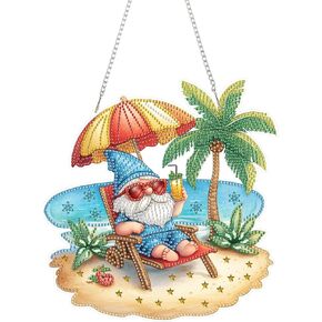 Eiflow DIY Hanging Diamond Art Painting, Acrylic Diamonds Painting Pendant Board Kit, 5D Double Sided Gem Art Ornament Kit for Adults(Summer Gnome)