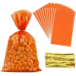 Red Cellophane Treat Bags, 100 PCS Clear Red Candy Bags, 6x9 Inch Plastic Clear Cookie Goodie Bag Gift Snack Treat Bag with Twist Ties for Christams Valentines Weddings Birthday Party Favor Supplies