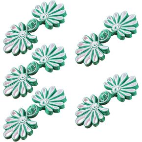 5 Pairs Chinese Knots Frog Buttons - Resin, Flower Shaped - 4.5cm/1.77'' - 10 Pieces